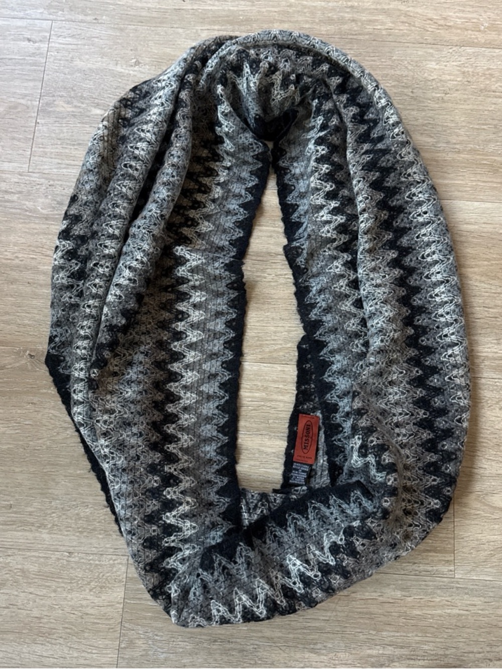 Missoni Black, Gray, and Blue Textured Infintiy Knit Scarf